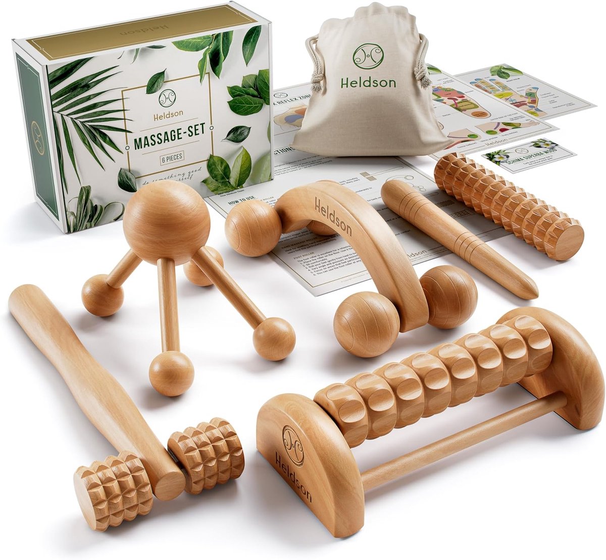 Premium Massage Set van Hout - 6 Delen voor Volledige Ontspanning en Stressverlichting
