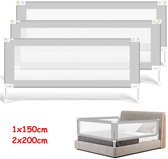 Barrière de lit 3X - Réglable et pliable - Extra longue 150+200+200 cm - Barrière de lit universelle - Protection antichute - Barrière de lit - Blocage StandSafe - Grijs avec sangle de fixation