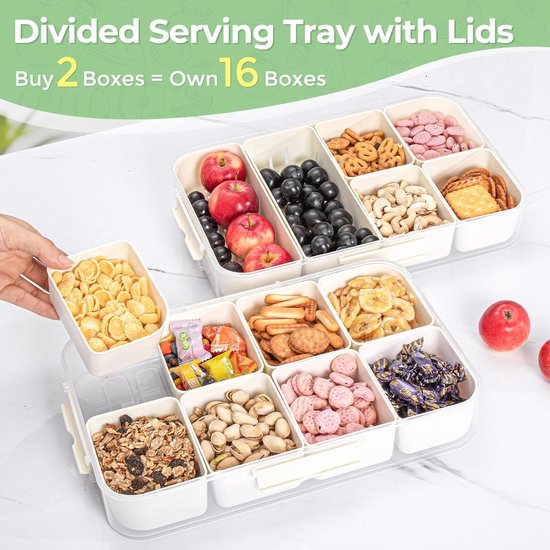 4 stuks snackbox met 4 vakken, herbruikbare snackboxen, Bento lunchbox