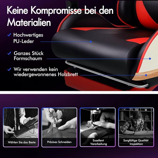 Gamingstoel met Massagefunctie, Inklapbare Voetensteun en Ergonomisch Ontwerp — afbeelding 2