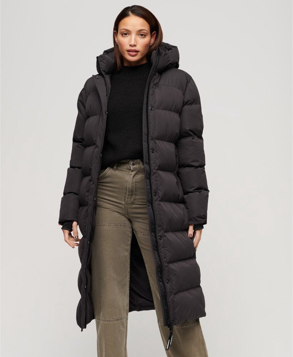 Superdry MICROFIBRE LONGLINE PUFFER JKT Dames Jas Zwart