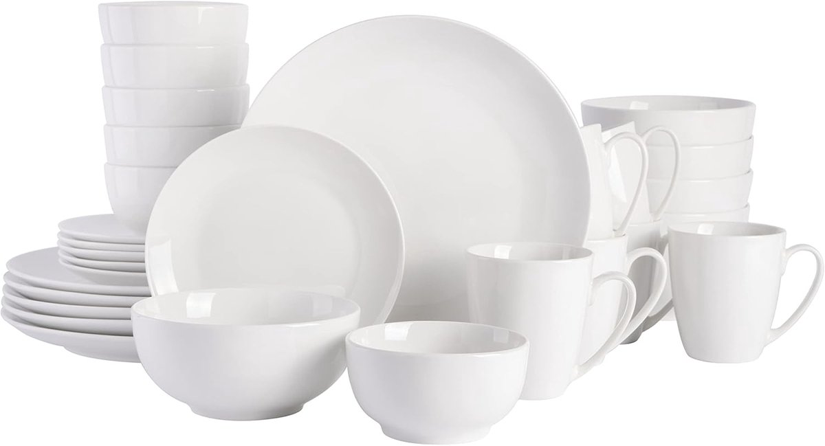 30-delig Witte Servies Set voor 6 Personen - Elegante Coupevorm