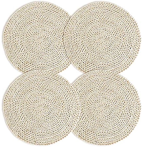 IVAILEX ronde gevlochten placemats set voor eettafel, waterhyacint placemats, grote handgemaakte geweven placemats Hittebestendige antislip wasbare tafelmatten, 6 PACK (11,8 duim