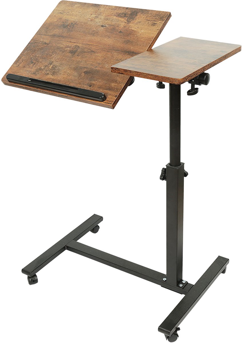 PIPIPOXER- Laptoptafel en Bijzettafel op wielen – bedtafel – laptoptandaard – In hoogte verstelbaar-Bruin
