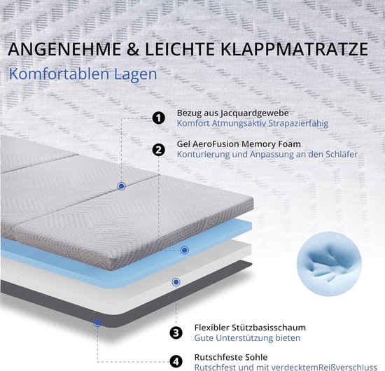 Vouwmatras 75 x 195 cm - Inklapbaar en Comfortabel Gastenbed - Ideaal voor Reizen, Camping en Thuisgebruik van Unipatch — afbeelding 5