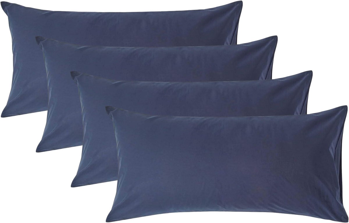 Homescapes Kussensloop 50x90 cm Set van 4 – Marineblauw – 100% Egyptisch Perkal Katoen – 200 TC