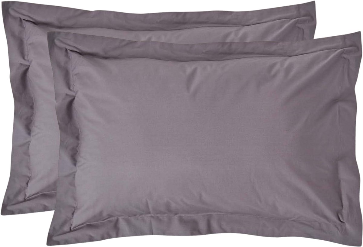 Homescapes Kussensloop 50x75 cm met Rand (Oxford) Set van 2 – Donkergrijs – 100% Egyptisch Perkal Katoen – 200 TC