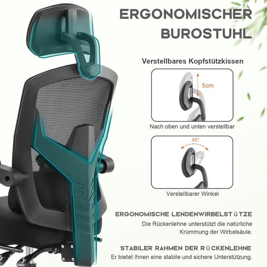 ALFORDSON Bureaustoel Met Massagefunctie – Ergonomisch, Lendensteun, PU-leer, 360° Draaibaar, Max 180 Kg 3 miniatura