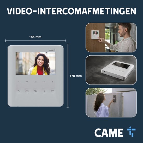 CAME Video-intercomset voor ééngezinswoningen, bestaande uit een witte PLX handsfree video-intercom met 5″ LCD-scherm, LHS V/01 buitenpost met enkele oproepknop en VAS/101-voeding, eenvoudig te installeren van Merkloos — afbeelding 2