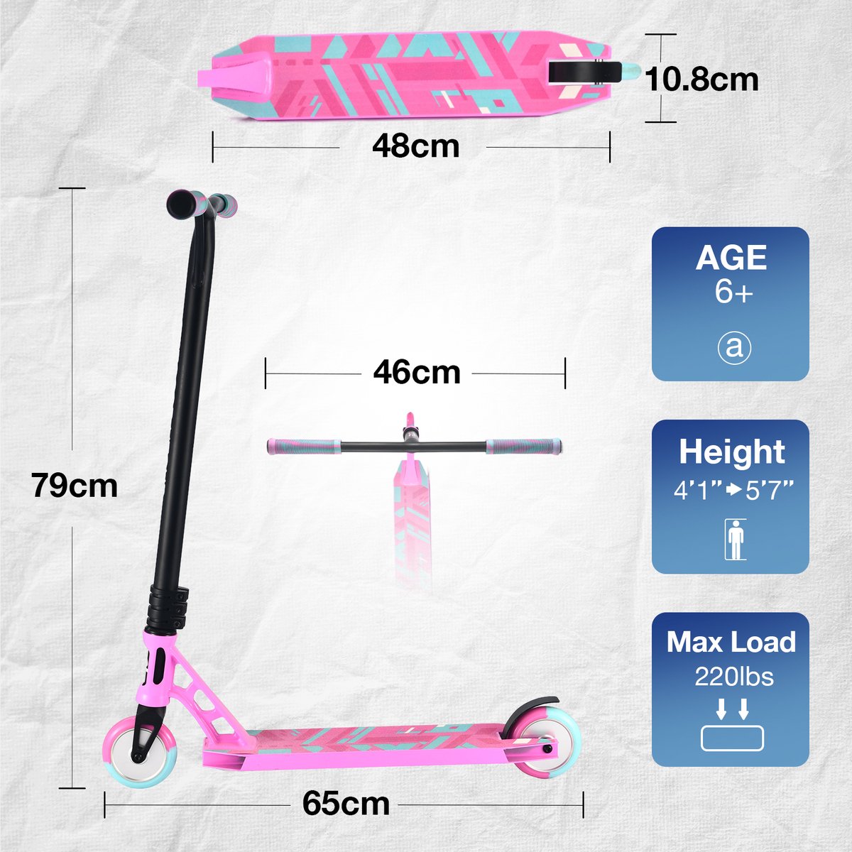Suotu Stuntstep Professioneel - Step - 110mm - Speelgoed Jongens/Meisjes - Kinderstep - ABEC-9 - 100KG - Aluminium - Blauw/Roze — afbeelding 7