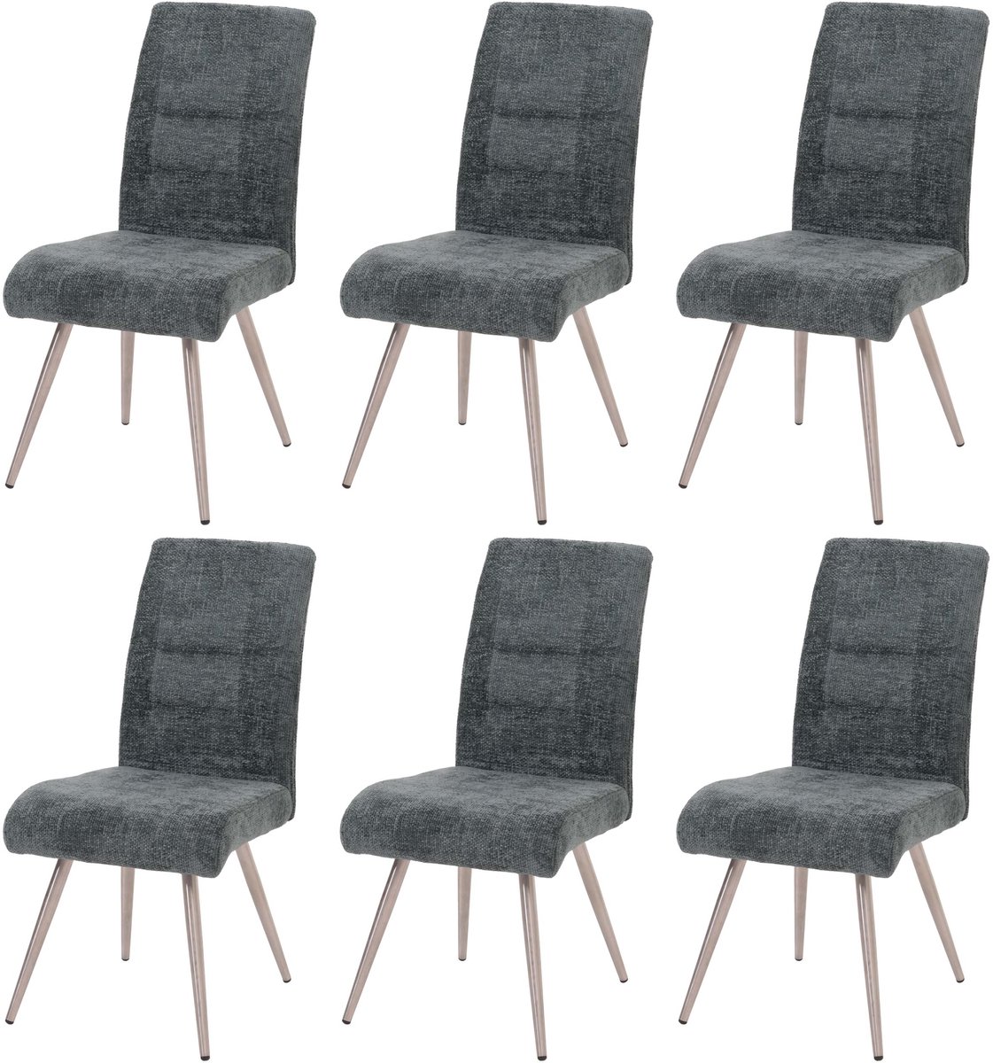 Set van 6 eetkamerstoel MCW-G55, keukenstoel fauteuil, geborsteld roestvrij staal stof/textiel chenille Oeko-Tex ~ blauw-groen