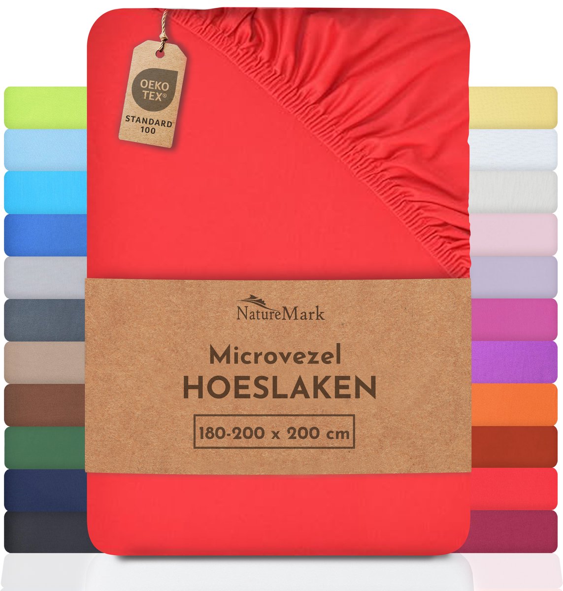 NatureMark Microvezel hoeslaken in vele maten en kleuren, 180x200cm Rood