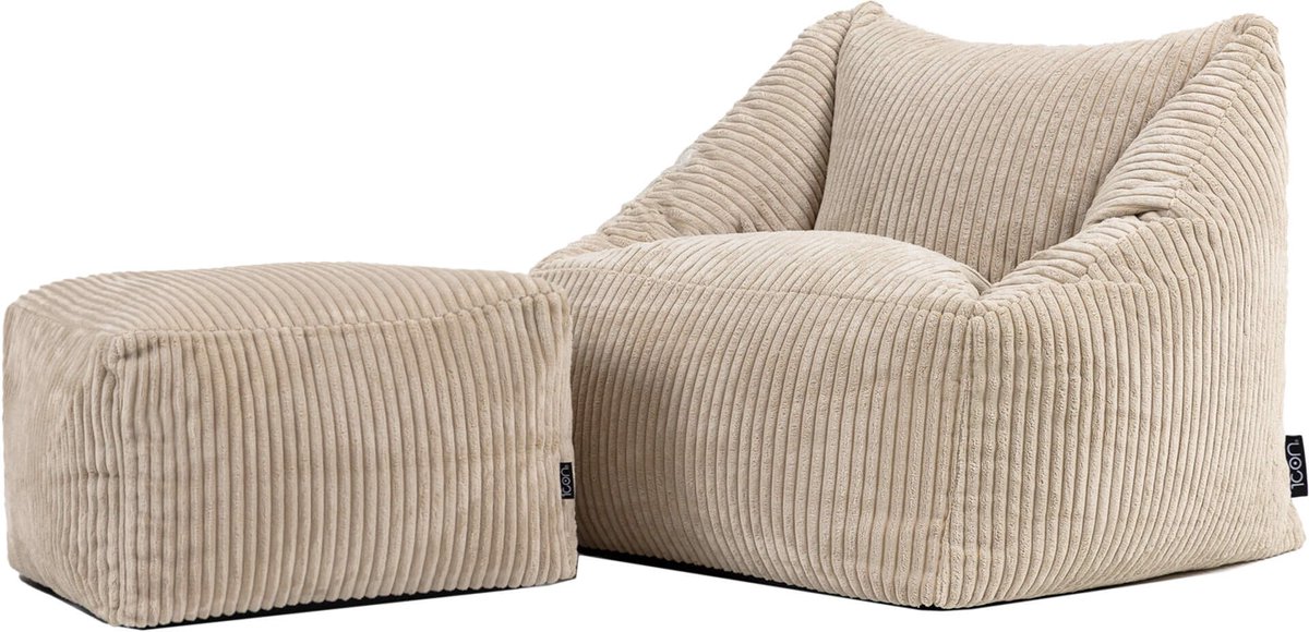 Icon Natalia Kinderzitzak Stoel met Poef - Ribfluweel - Beige