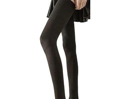 Overknee sokken - 100 cm lang - maten 36-40 - warme overknee sokken - hoge kniekousen - extra lange warme dikke katoenen gebreide sokken voor dames - effen overknee sokken - dijlengte - katoenen kniebeschermers voor dames in de herfst en winter-bruin