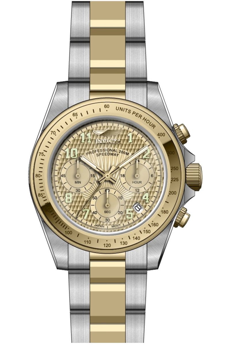 Invicta Speedway 49908 Heren Horloge - Waterdicht - Analoog - Quartz Uurwerk - Roestvrij Staal met gouden Wijzerplaat - 39mm