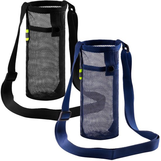 Porte-bouteille Bandoulière Réglable JOOTUEPO Porte-bouteille D'eau Avec Sable - Nylon Mesh - 18x8cm - Pour Sport Et Randonnée - Noir Porte-bouteille Eau