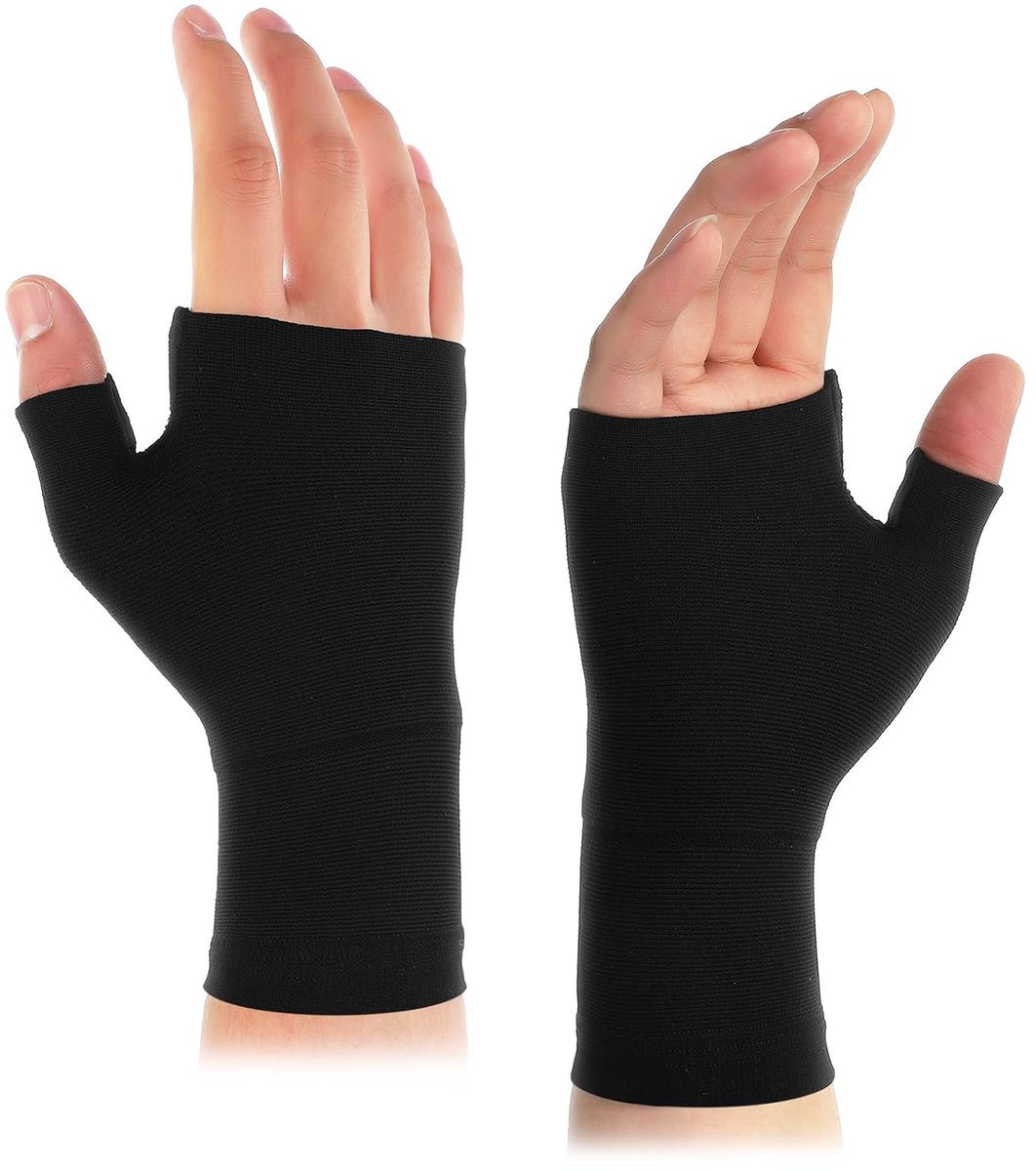 2-delige compressie polsbrace, duim-polsorthese, ademend, elastische polsband, unisex handstuk, sportpasvorm, maat M (zwart)