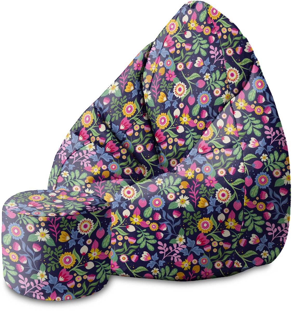 DreamRoots Velvet Zitzak voor Volwassenen – Luxe Beanbag met Voetsteun en Afneembare Hoes – Inclusief Vulling – 80x80x120 cm - Exotic Floral
