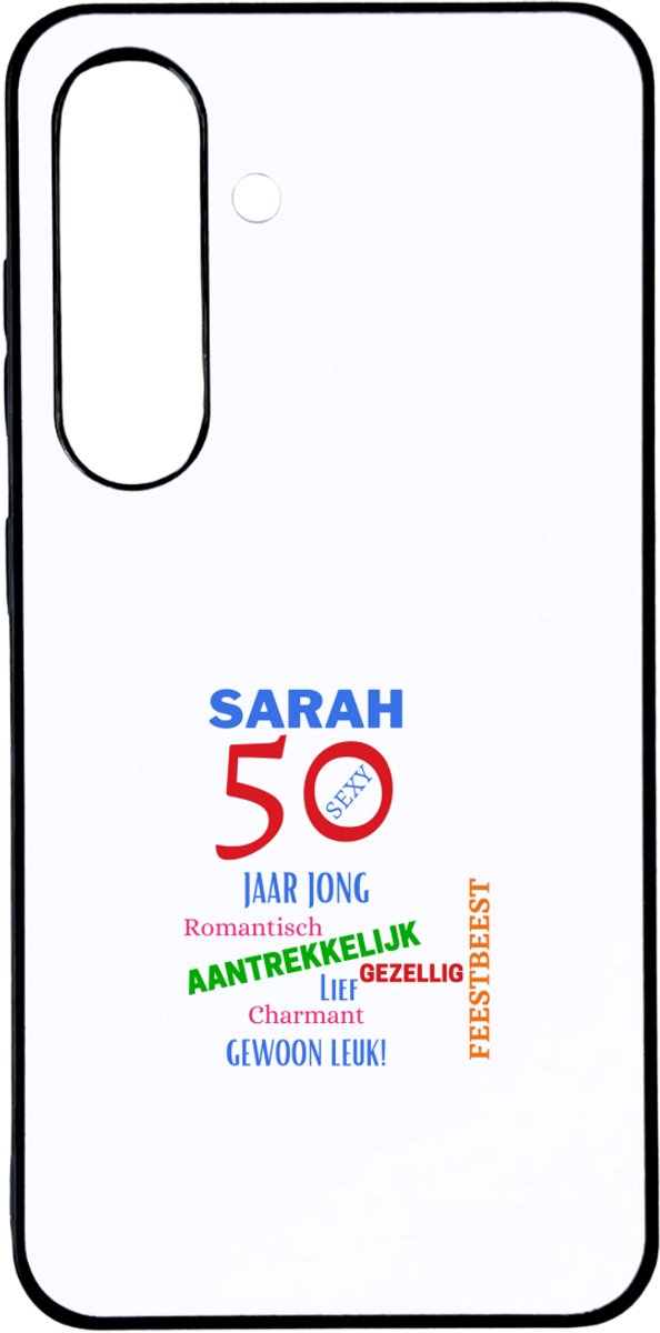 Hacebo® - Sarah 50 telefoonhoesje - Verjaardag cadeau - mama - telefoonhoesjes - Grappige tekst - hoesje geschikt voor Samsung Galaxy S25