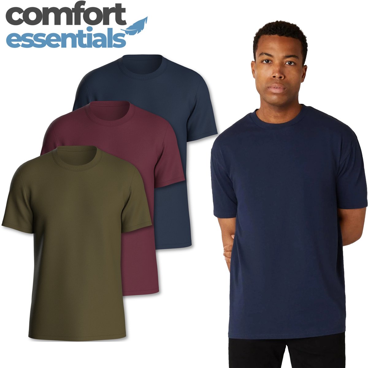 Comfort Essentials -T Shirt Heren - 3 pack XXL - Groen Navy Bordeux -T Shirts Heren - Katoen - Overshirt Heren - Casual Fit