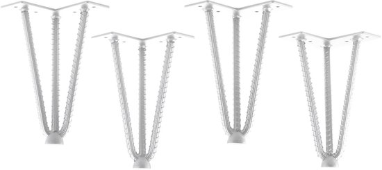 SOTECH Lot de 4 pieds en épingle à cheveux Look Industrial aspect acier doux blanc 200 mm 3 tiges Pieds en épingle à cheveux pieds de meubles pour canapés et armoires Pied de meuble