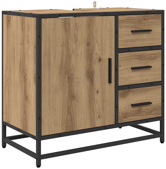 vidaXL Badkamerkast met lades 90x34,5x60 cm zwart eikenkleurig, toilet wastafel kast, badkamer opbergkast, badmeubel, badkamer badmeubel