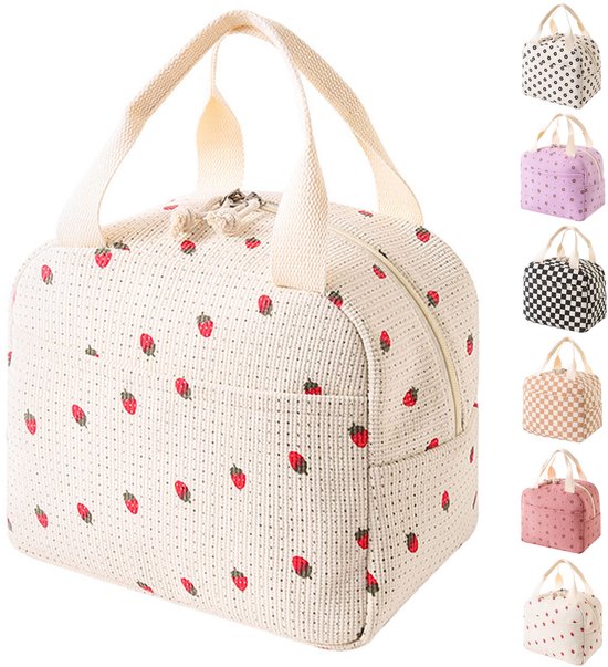 Sac Isotherme Déjeuner Mignon – Femmes & Enfants – Portable et Multifonction – Motif Fraise – Beige