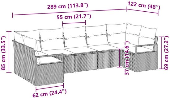 vidaXL - Tuinbank - Set - met - kussen - 7 - pcs - Beige - en - Lichtgrijs - poly - rattan