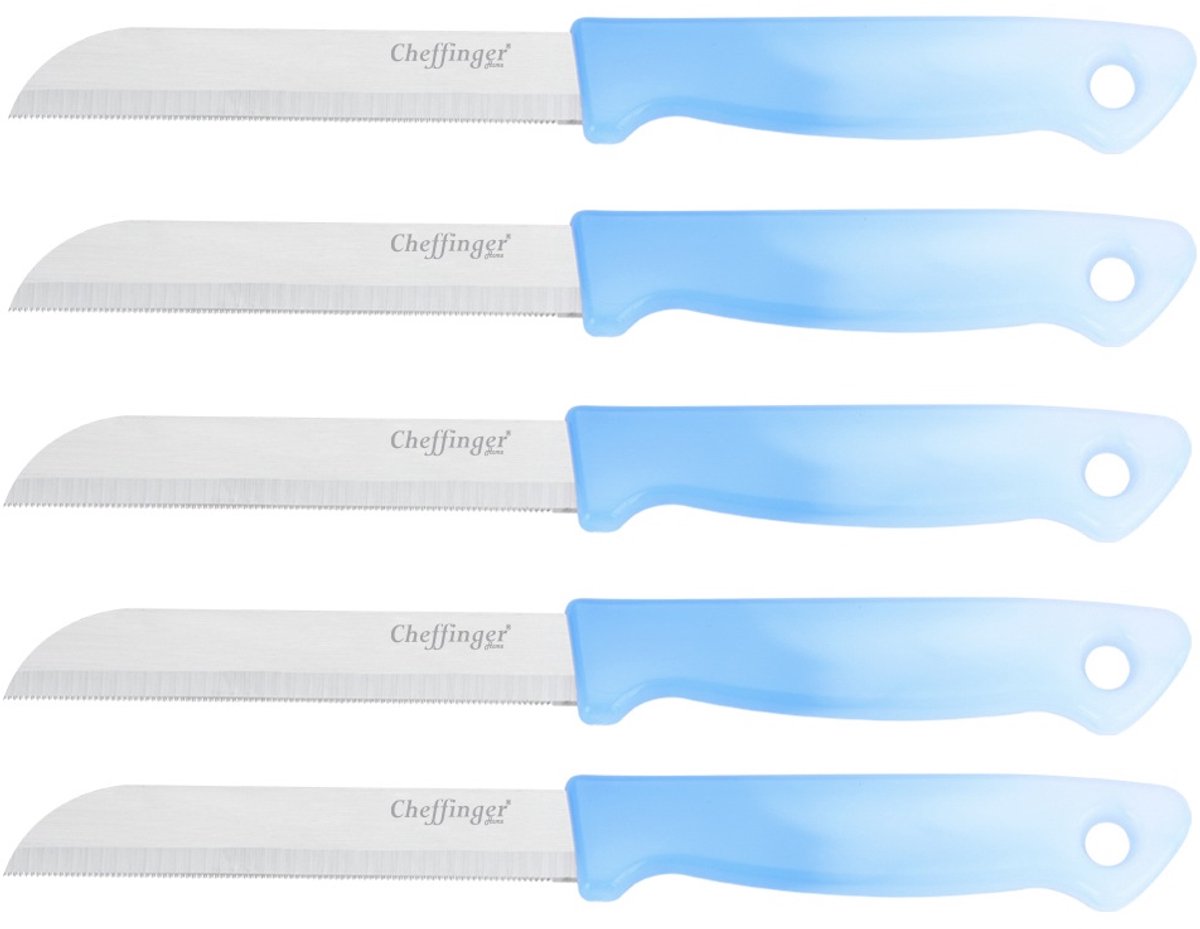 Cheffinger Schilmessenset – RVS Glad – 18 cm – Lichtblauw – 5 Stuks - Schilmesje