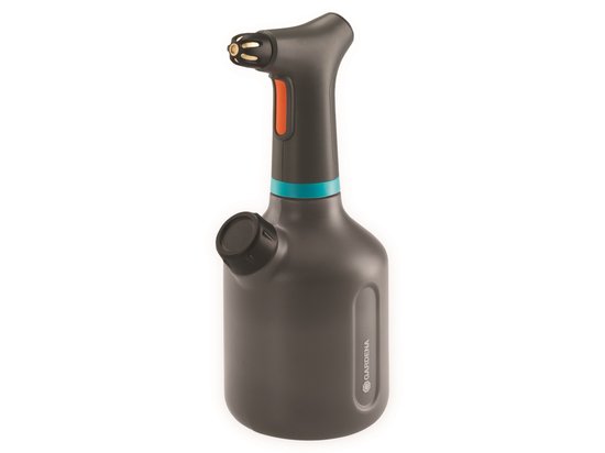 Gardena EasyPump 1L elektrische plantenspuit, batterij-aangedreven, verstelbare messing sproeikop, transparant reservoir