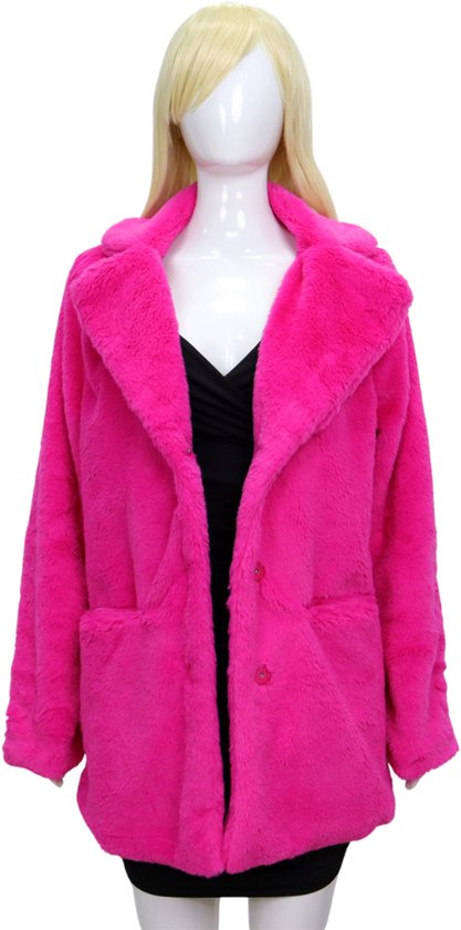 Manteau en fausse fourrure rose Joya Kids pour Adultes | Manteau de Bont pour femme | Mauvais manteau de fourrure de proxénète | Chaud et doublé | Avec Boutons-pressoirs et poches | Déguisements | Costume d'Halloween et de Carnaval | Taille L