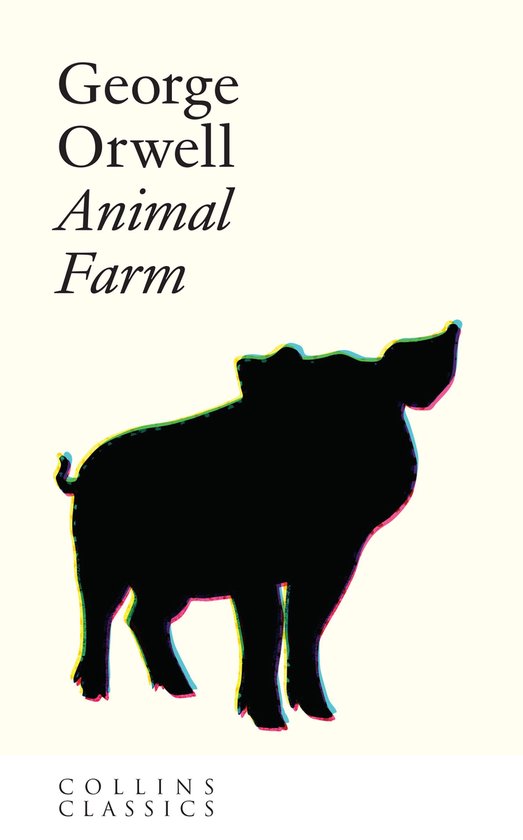 La couverture du livre 'Animal Farm' de George Orwell avec la silhouette stylisée d'un cochon noir.