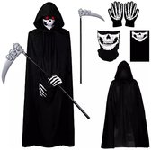 Joya Kids® Magere Hein Verkleedset Volwassenen | Halloween Kostuum met Cape | Skelet Handschoenen | Masker | Zeis | Volledige Grim Reaper Outfit Inclusief Accessoires