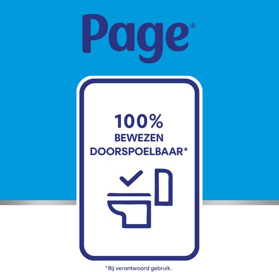 Page logo met een wc-pot en vinkje. 100% bewezen doorspoelbaar.