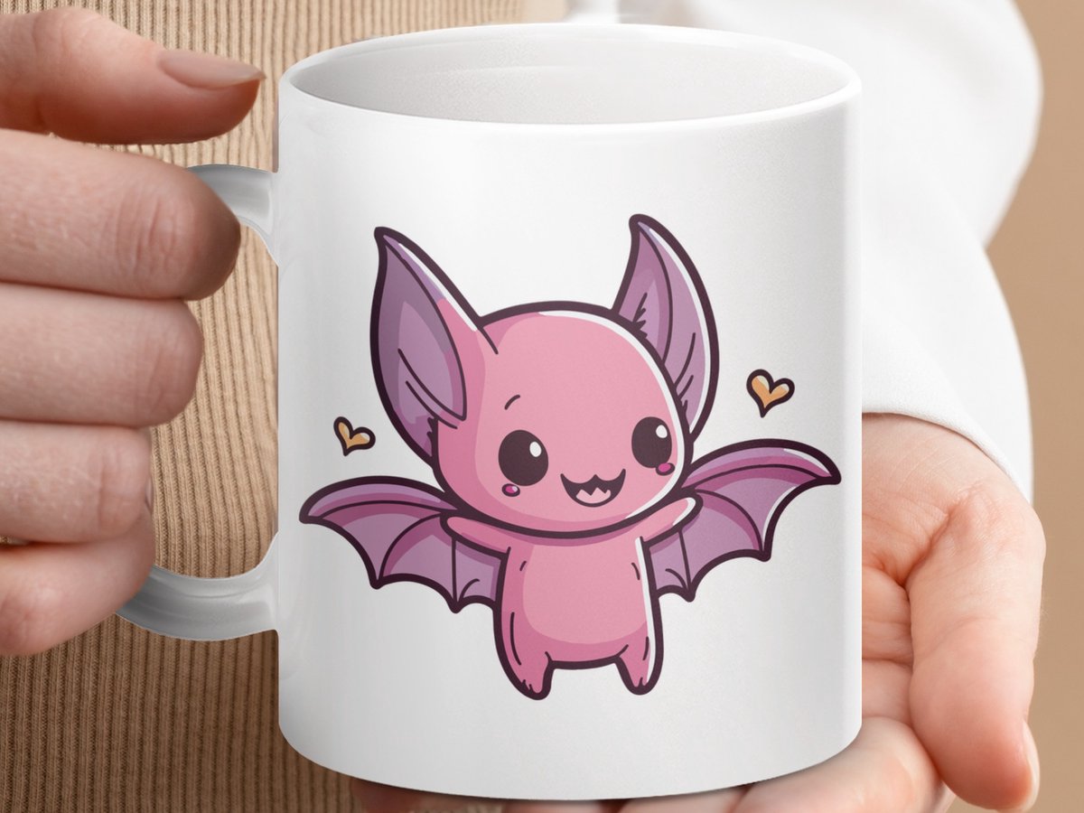 Mok Kawaii Roze Vleermuis met Hart Mok, Schattige Dier Mok, Valentijnsdag Gift Mok, Koffie Mok, Thee Mok, Bat Animal Cup Cadeau Idee