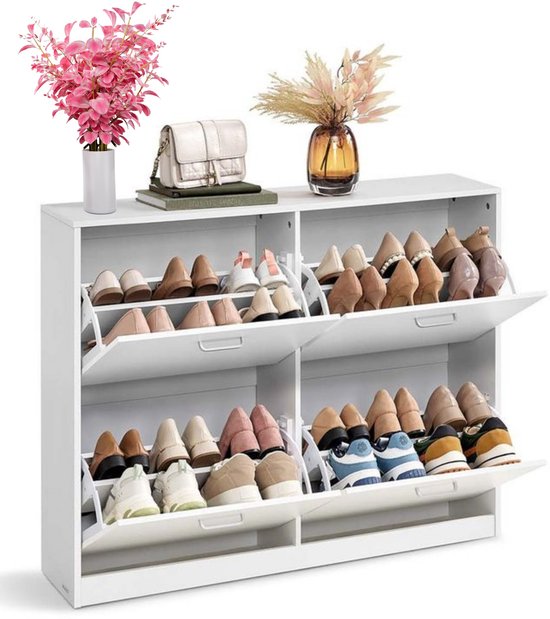 Casaria Schoenenkast 3 Kleppen 115x60x24cm 18 Paar Schoenen Verstelbaar Scheidingswand Anti-Kantel Hal Bruin/Zwart