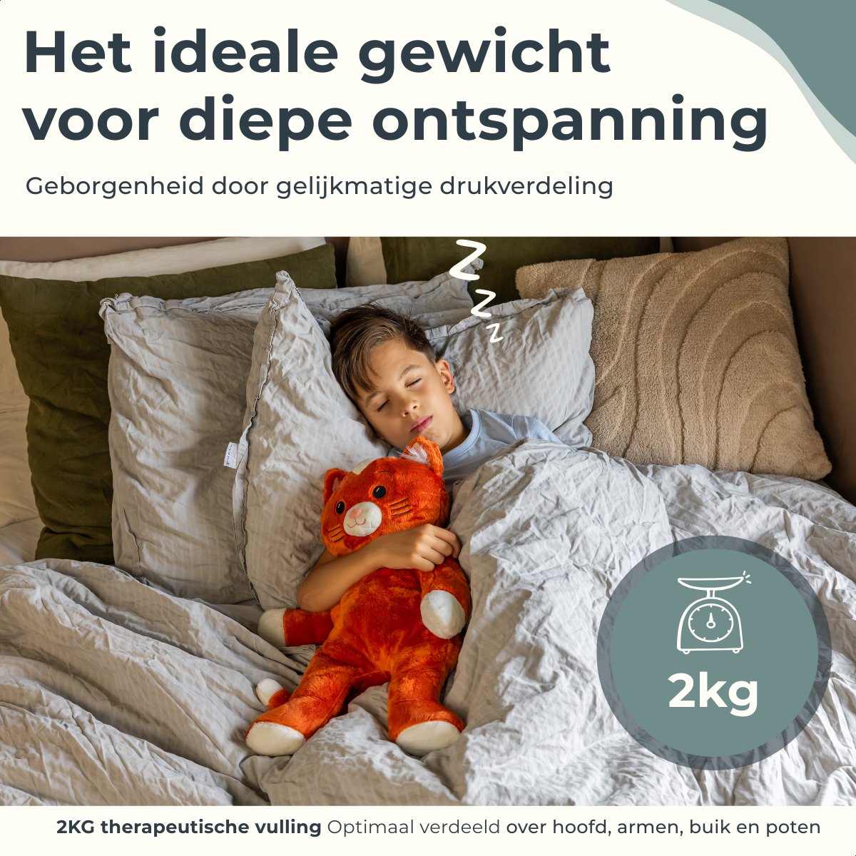 Verzwaringsknuffel Met Hartslag - Kiki de kat - 53cm / 2kg - Verzwaarde Knuffel - Weighted Stuffed Animal - Troostknuffel - Slaapknuffel - Zware Knuffel - Rustgevende Knuffel met Heartbeat - Troostknuffel - Plushie - Voor Kinderen en Volwassenen — afbeelding 3