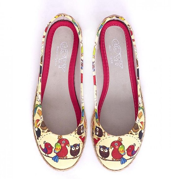 GOBY - Vogels Print - Ballerines - Appartements - Haute Qualité - Fait main - Girls Print - Taille 37