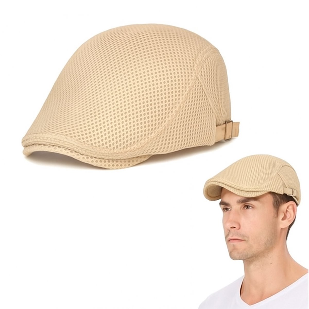 FlatCap - Stijlvolle Petten voor Heren - Herenmode – Verstelbaar - Pet Platte - Pet Visserspet - Vintage Flat Caps – bescherming – Beige - LOUZIR