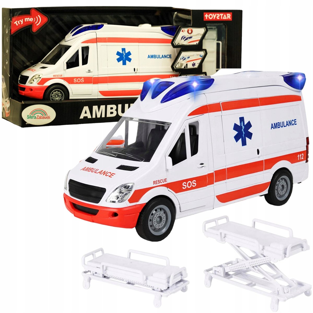 Ambulance met aandrijving, licht en geluid - deuren openen