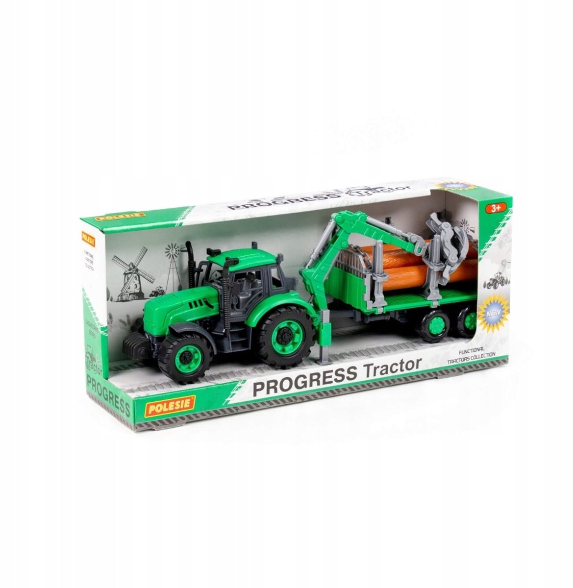 Polesie Traktor Progres Inercia met Lader in Aanhanger - Groen