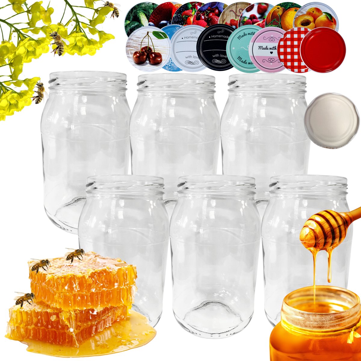 6x Glazen Potten 900ml met Twist-Off Deksel (82mm) - Ideaal voor Conserveren