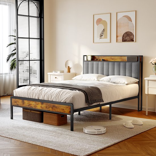 Xbro Gestoffeerd Bed 140 x 200 cm - Tweepersoonsbed met 35 cm Opbergruimte - Lichtgrijs