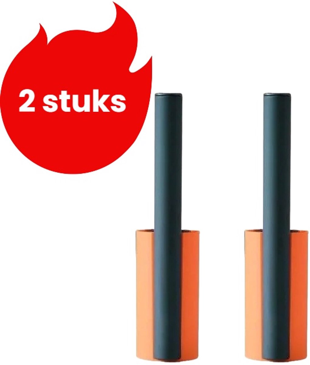 2-delige pluizenverwijderaar - pluizenverwijderingspapier - vuilborstel - staand - oranje