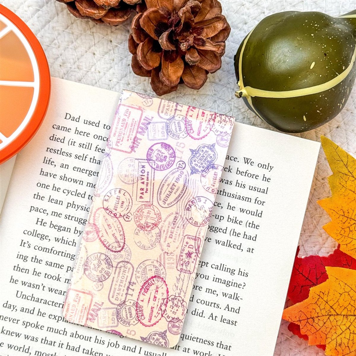 Nook and Note – Magnetische Boekenlegger “Vintage Passport Stamps” – Handgemaakt – Reisthema