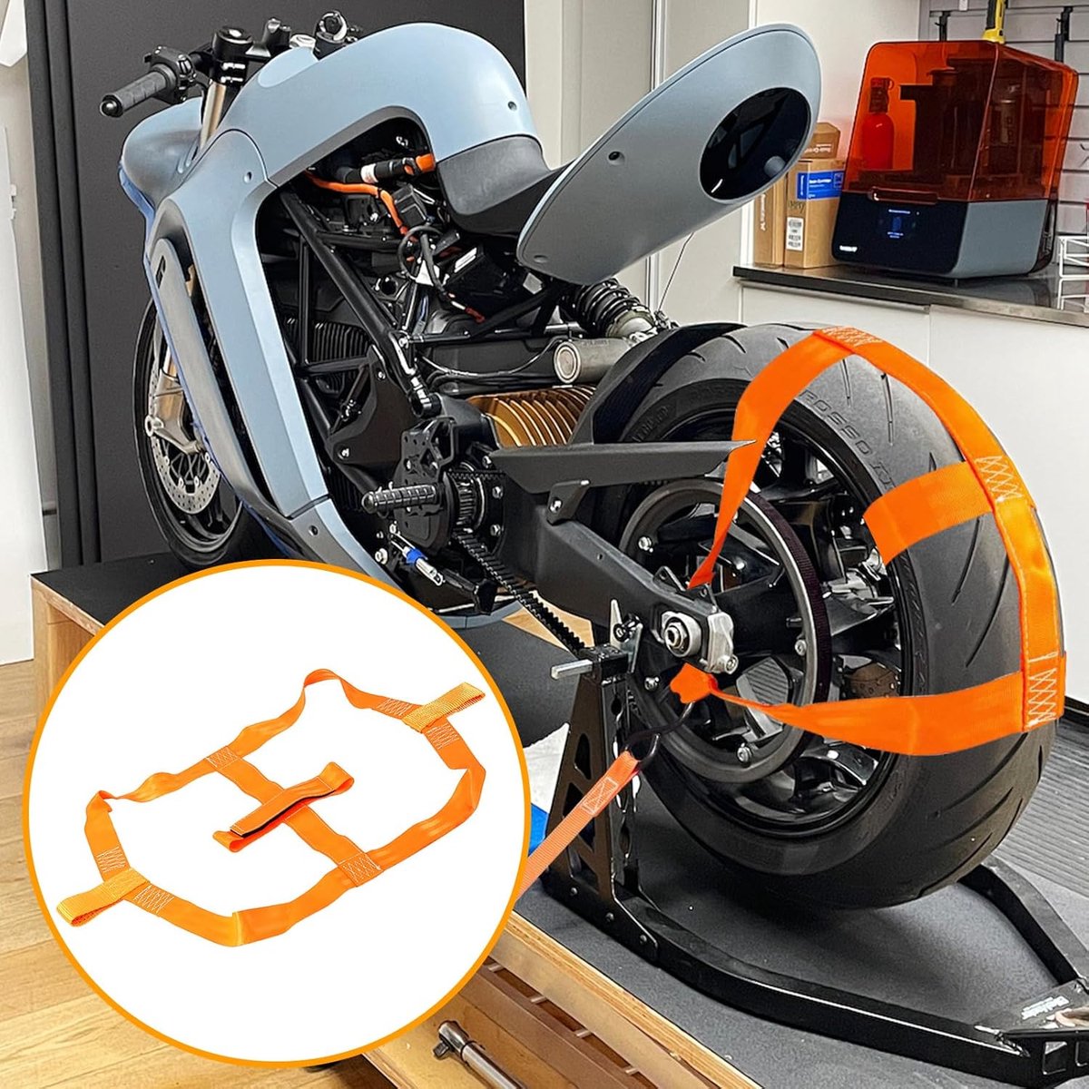 Candala Spanbanden voor motorfiets, transportbeveiliging, universele spanband voor motorfiets, accessoires, sjorbanden, autotransport, sjorlussen, sjorsysteem voor achterwiel, spanriem, tie-down riem (oranje)