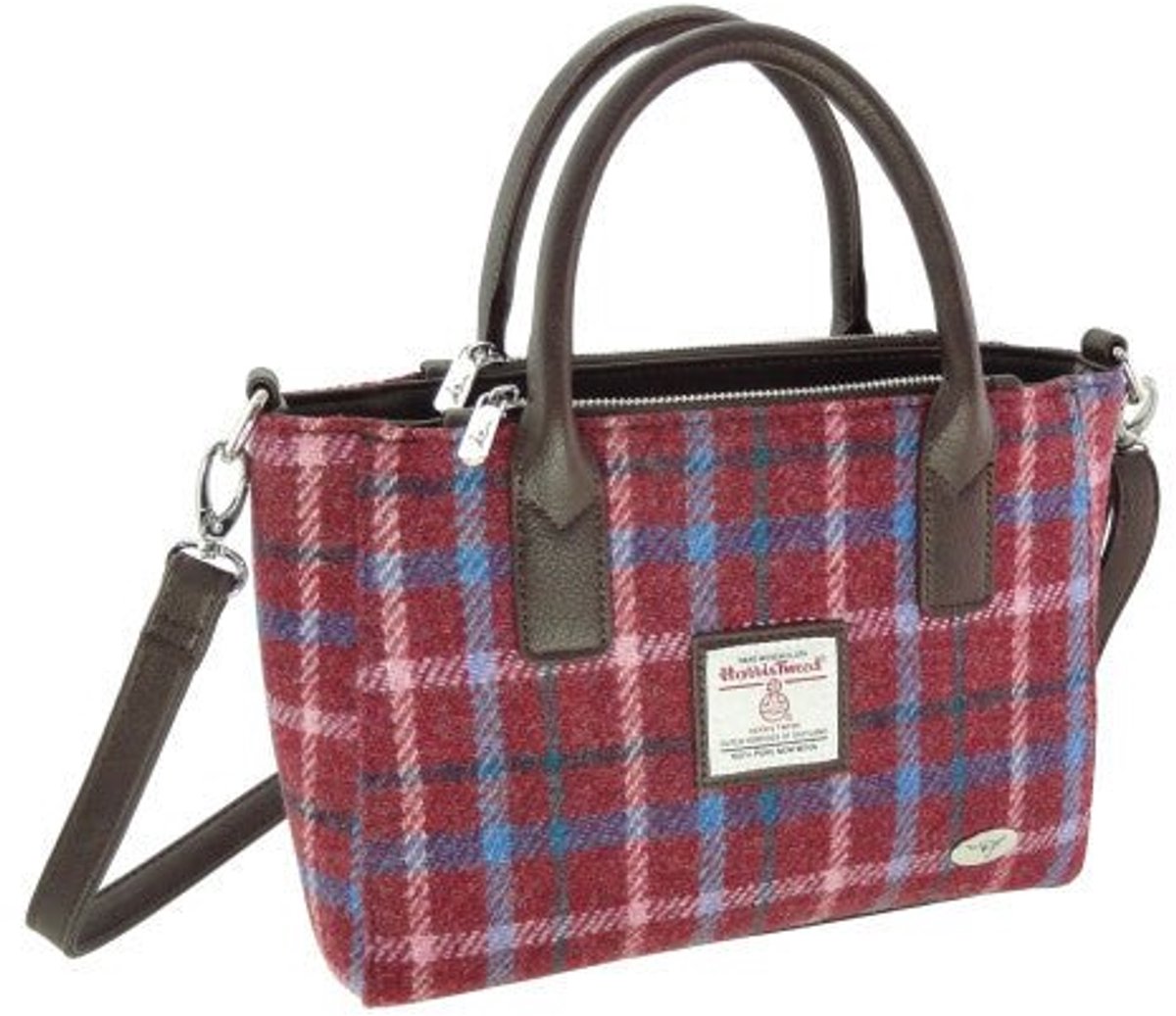 Handtas Brora small tote bag Bordeaux - Rits - Draagband - Harris Tweed - Glen Appin of Scotland
