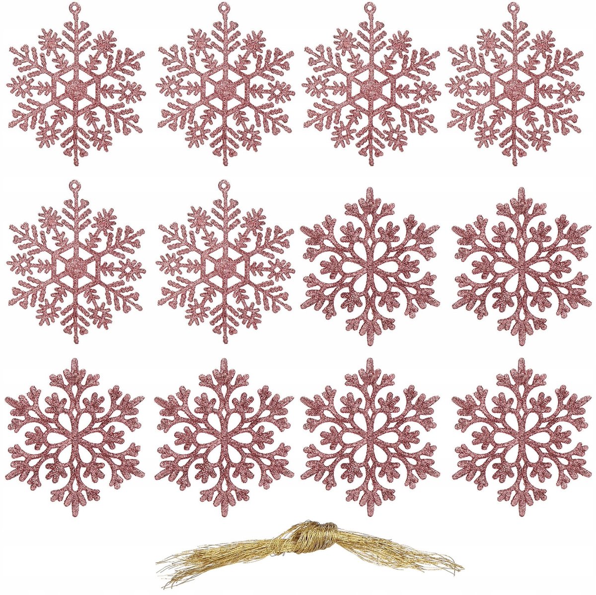 Springos Kerstballen Sneeuwvlokken Glitter 12 stuks - Onbreekbaar Roze 10cm