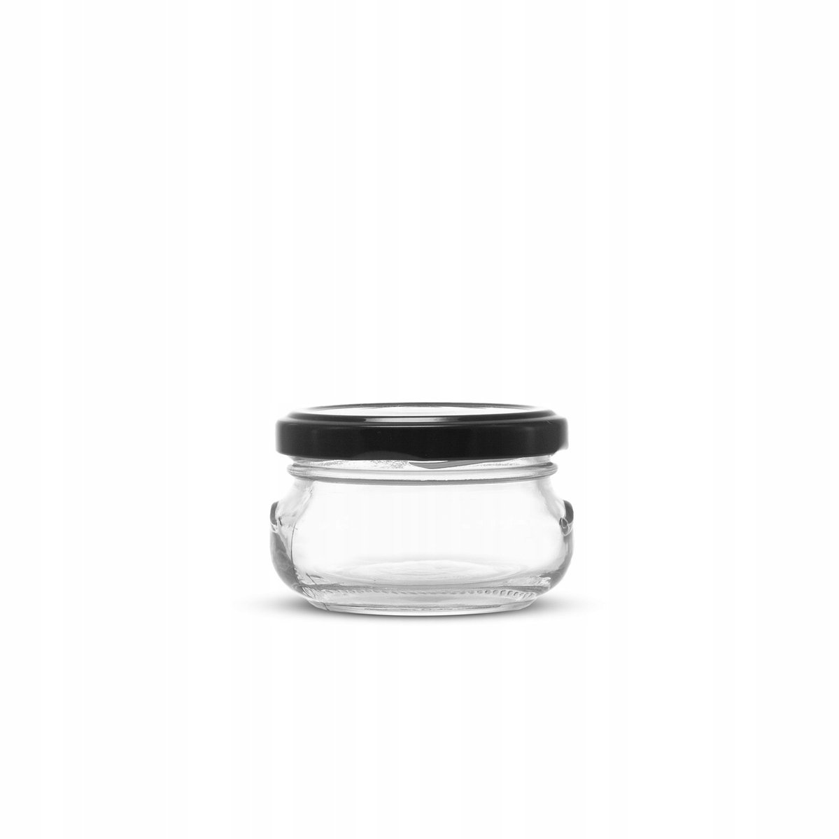 80ml Platte Glazen Pot met Zwarte Deksel voor Honing, Jam, Kruiden