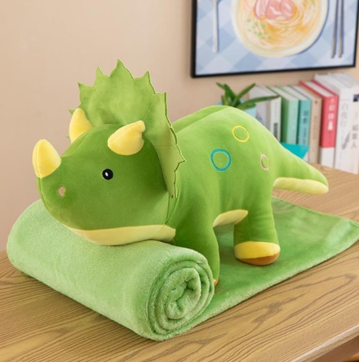 Dino Triceratops knuffel met dekentje - 3-in-1 groen